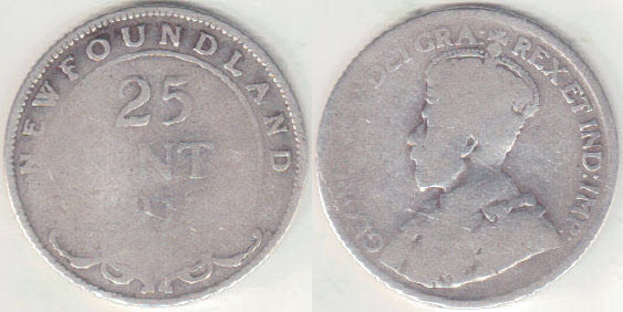 1917 C Canada-New Foundland silver 25 Cents A003789